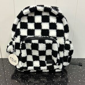 Checkered Black and White Kids Sherpa Backpack
